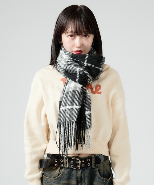 Chick マフラー ストール Check Pattern Fringe Muffler / チェック柄