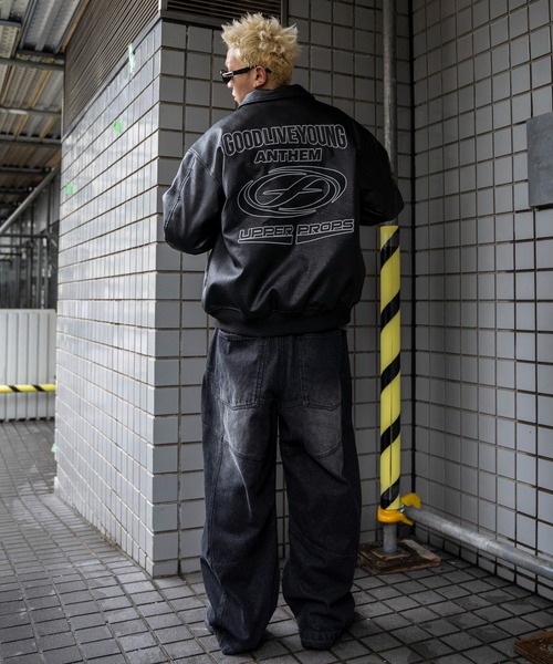 ジャケット・アウター ROUND SHORT FAKE LEATHER JACKET SHORT ROUND 革ジャン ライダース ROUND/エコレザーグラフィック