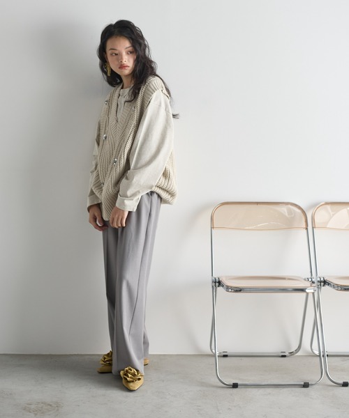 THE Yon ベスト ジレ スパンコールビジューダメージ二ットベスト
