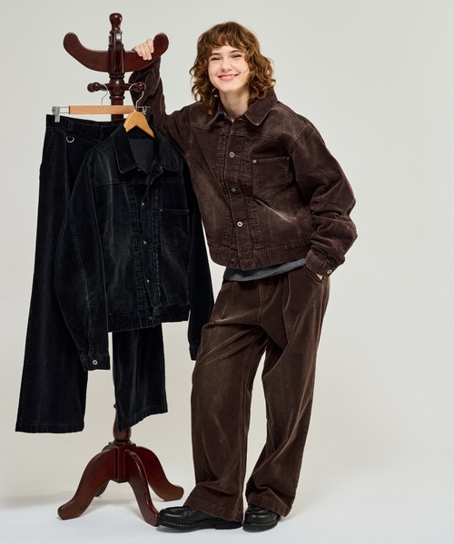 WETTEMPT ブラック コーデュロイジャケット WETTEMPT ブルゾン アウター BLEACHED CORDUROY JACKET / ブリーチ