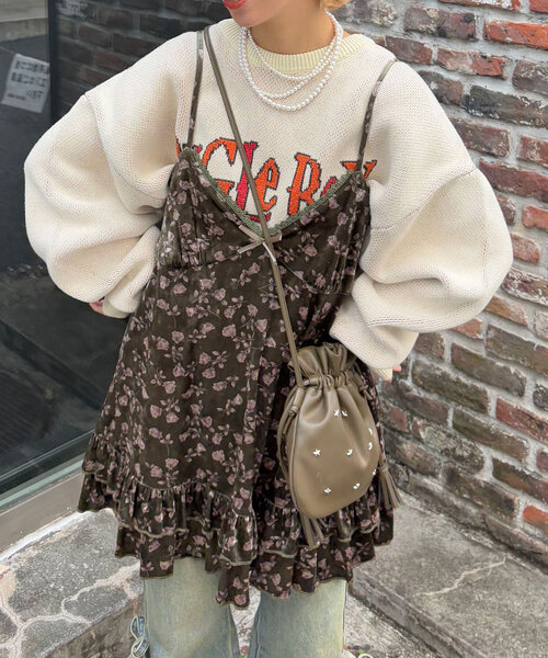 【ペロ】チュニックワンピース【pero】 CIAOPANIC チュニック ベロアフラワーキャミチュニック