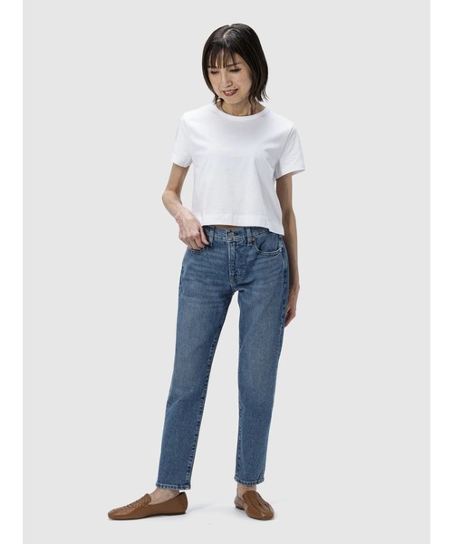 ジーンズ デニム デニムパンツ ミッドライズ ガールフレンドデニム レディースの画像