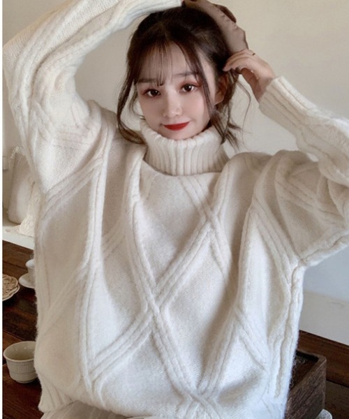 「meJane」 タートルネックニット FREE ピンク レディース_画像2