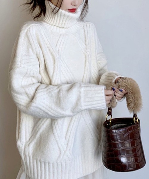 「meJane」 タートルネックニット FREE ピンク レディース_画像3