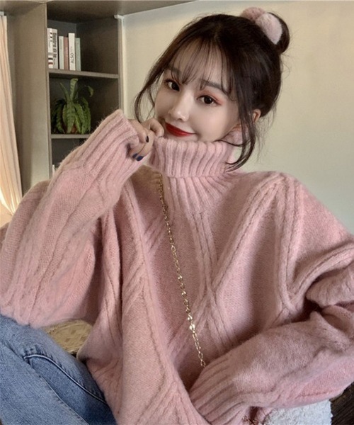 「meJane」 タートルネックニット FREE ピンク レディース_画像4