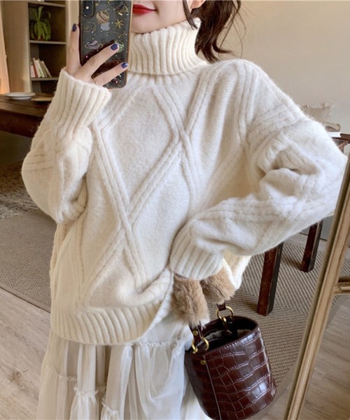 「meJane」 タートルネックニット FREE ピンク レディース_画像8