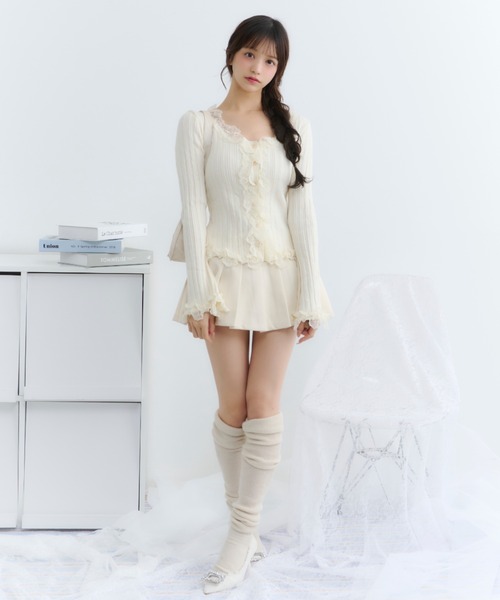 ティティアンドコー 薄手 レディース フリル ハイネック ホワイト ニット TITTY＆CO. tシャツ フリルリブトップス レディース : ZOZOTOWN