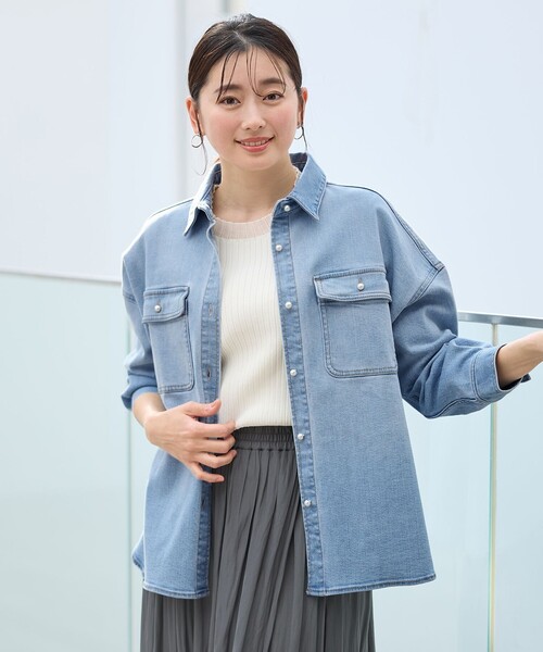 any FAM ブラウス シャツ 「洗濯機可/ストレッチ」デニムシャツ
