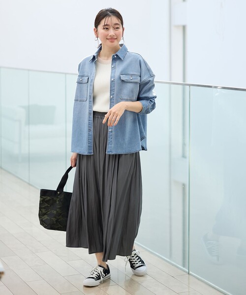 any FAM ブラウス シャツ 「洗濯機可/ストレッチ」デニムシャツ