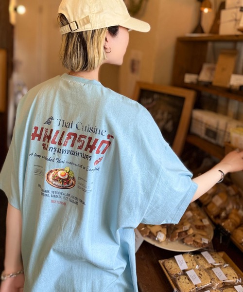 tシャツ 「JaVaジャバコラボ」お洒落見え確定。綿100％タイ料理メニュー風プリントルーズフィットTシャツ(オーバーサイズ) レディース | Java | 03