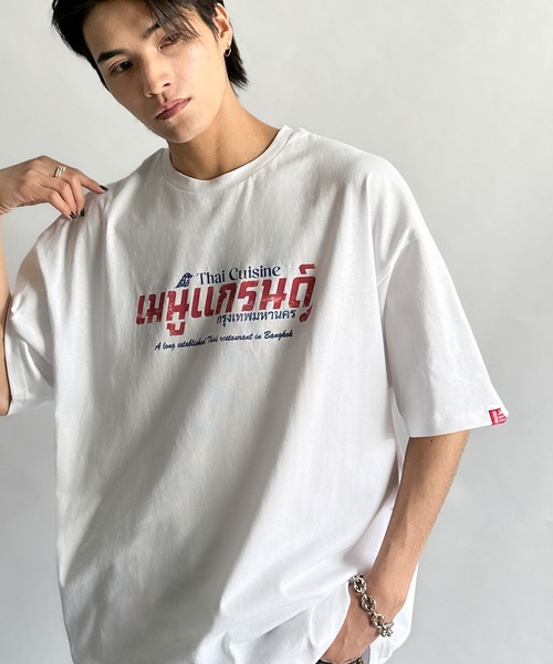 tシャツ 「JaVaジャバコラボ」お洒落見え確定。綿100％タイ料理メニュー風プリントルーズフィットTシャツ(オーバーサイズ) レディース | Java | 18