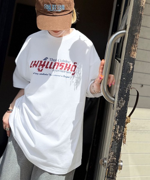 tシャツ 「JaVaジャバコラボ」お洒落見え確定。綿100％タイ料理メニュー風プリントルーズフィットTシャツ(オーバーサイズ) レディース | Java | 08