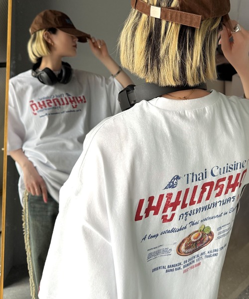 tシャツ 「JaVaジャバコラボ」お洒落見え確定。綿100％タイ料理メニュー風プリントルーズフィットTシャツ(オーバーサイズ) レディース | Java | 05