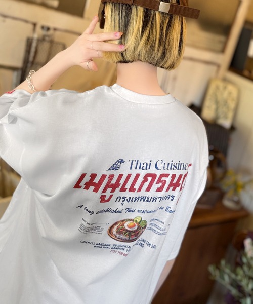 tシャツ 「JaVaジャバコラボ」お洒落見え確定。綿100％タイ料理メニュー風プリントルーズフィットTシャツ(オーバーサイズ) レディース | Java | 04