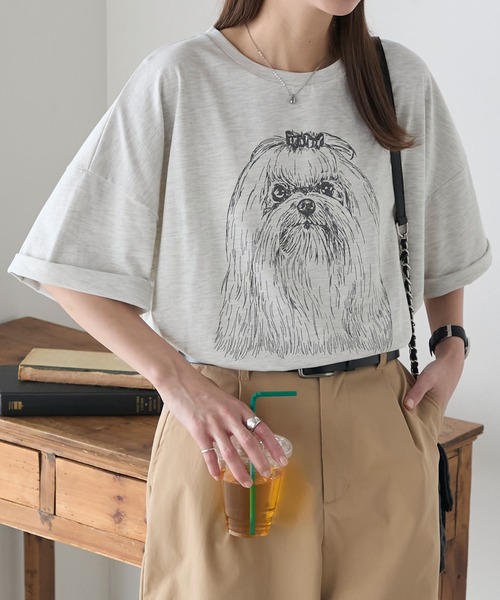 tシャツ white dog プリントTシャツ レディース white dog プリントTシャツ – BUNNY APARTMENT