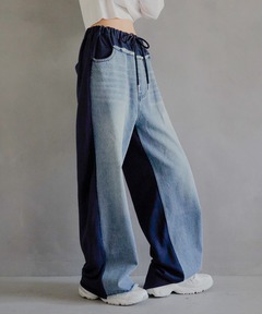 スウェットパンツ ジャージ 「MINERTE」denim docking sweat pants / デニムドッキングスウェットパンツ レディース