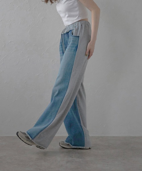 スウェットパンツ ジャージ 「MINERTE」denim docking sweat pants / デニムドッキングスウェットパンツ レディース | MINERTE | 13