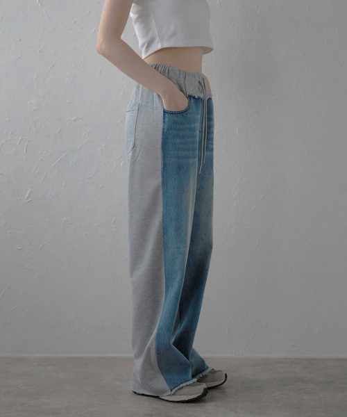 スウェットパンツ ジャージ 「MINERTE」denim docking sweat pants / デニムドッキングスウェットパンツ レディース | MINERTE | 16