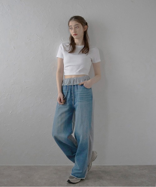 スウェットパンツ ジャージ 「MINERTE」denim docking sweat pants / デニムドッキングスウェットパンツ レディース | MINERTE | 18