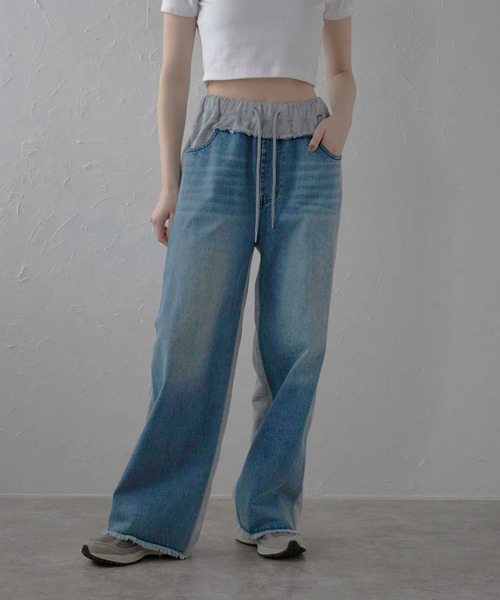 スウェットパンツ ジャージ 「MINERTE」denim docking sweat pants / デニムドッキングスウェットパンツ レディース | MINERTE | 11