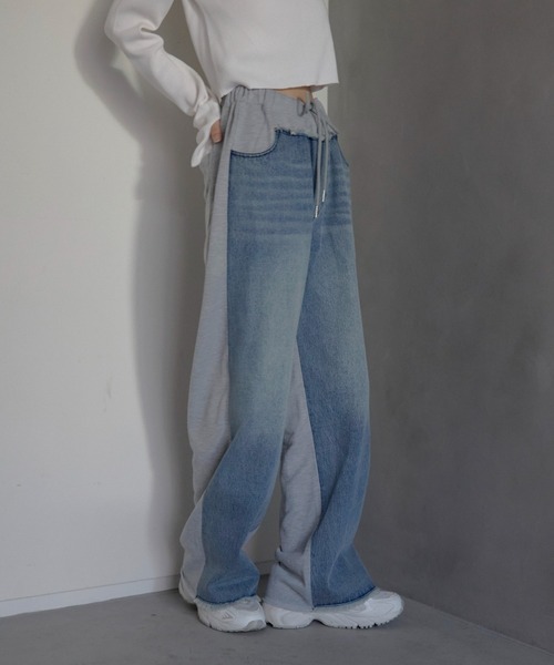 スウェットパンツ ジャージ 「MINERTE」denim docking sweat pants / デニムドッキングスウェットパンツ レディース | MINERTE | 07