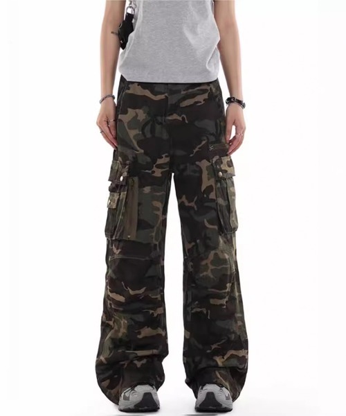 カモフラージュ　ワイドカーゴパンツ カーゴパンツ カモフラージュ迷彩 ワイドカーゴパンツ レディース