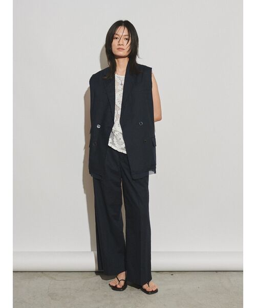 ベスト ジレ 「Htage」バックデザインリネン混ノースリジャケット レディース Htage ベスト ジレ 「Htage」バックデザインリネン混ノースリ