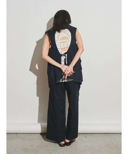 ベスト ジレ 「Htage」バックデザインリネン混ノースリジャケット レディース Htage ベスト ジレ 「Htage」バックデザインリネン混ノースリ