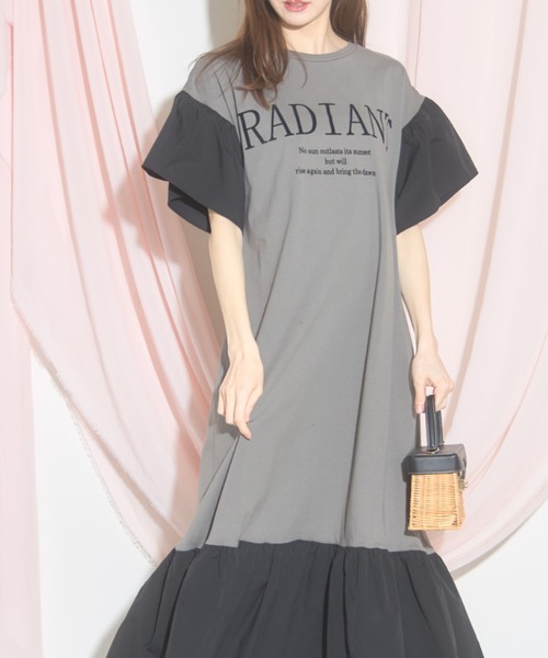 tシャツ ノースリーブ異素材切替ワンピース レディース tシャツ ノースリーブ異素材切替ワンピース レディース