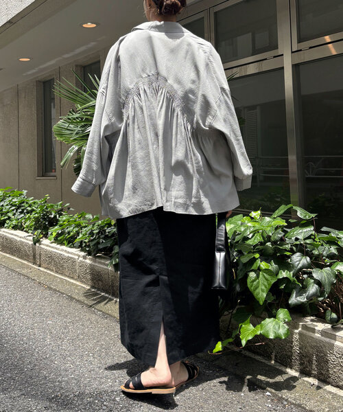 フレアリネンワンピース「シメオネ」 セネア CENEA CENEA リネン混フレアワンピース （チャコール