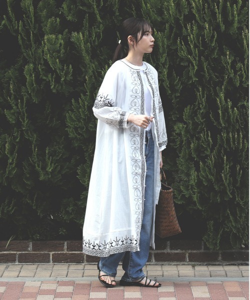Right-on シャツワンピース 「HONEYSUCKLE ROSE」刺繍ワンピース