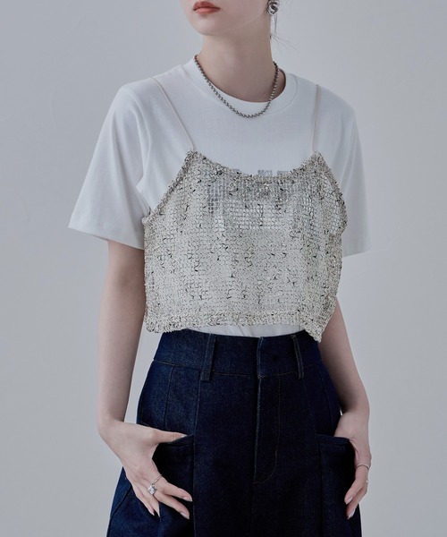 etoll.（エトル） キャミソール ネップメッシュキャミビスチェ