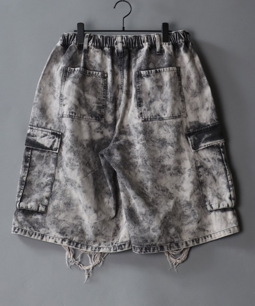 ダメージ加工 ブラック カーゴショートパンツ SITRY パンツ Clash Denim Cargo Shorts/クラッシュ ダメージ