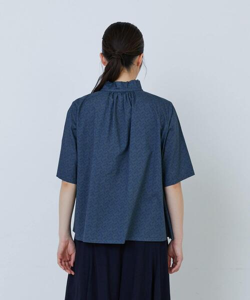 LOISIR ブラウス シャツ リバティプリントオーバーダイ二重フレアー