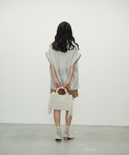トートバッグ Wooden beaded handle macrame bag/ウッドビーズハンドル