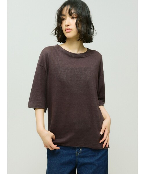 tシャツ MIDIUMISOLID for Ladies ハーフスリーブリネンワイドプルオーバー レディース