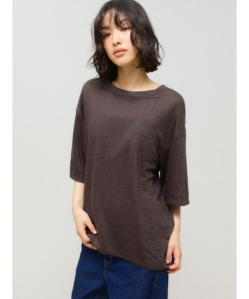 tシャツ MIDIUMISOLID for Ladies ハーフスリーブリネンワイドプルオーバー レディース MIDIUMISOLID tシャツ for Ladies ハーフスリーブリネンワイド