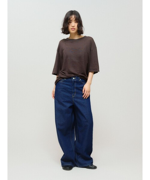 tシャツ MIDIUMISOLID for Ladies ハーフスリーブリネンワイドプルオーバー レディース MIDIUMISOLID tシャツ for Ladies ハーフスリーブリネンワイド
