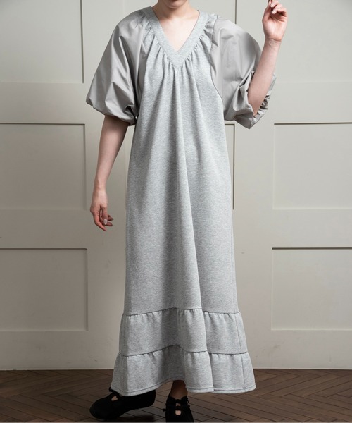 美品 lawgy ディファレントマテリアルズVネックティアードワンピース F lawgy ワンピース different materials v neck tiered op