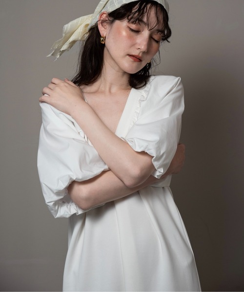 美品 lawgy ディファレントマテリアルズVネックティアードワンピース F lawgy ワンピース different materials v neck tiered op