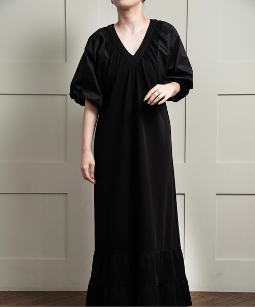 ▼24SS美品✨ プラージュ tiered ドレス ティアードVネックワンピース lawgy（ラウジー） ワンピース different materials v neck tiered op