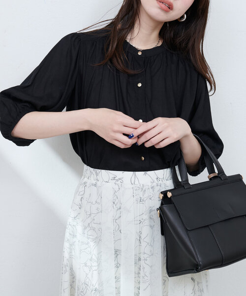 ブラウス シャツ 裾ギャザー 麻混シャツブラウス レディース natural couture ブラウス シャツ 麻混ギャザーブラウス