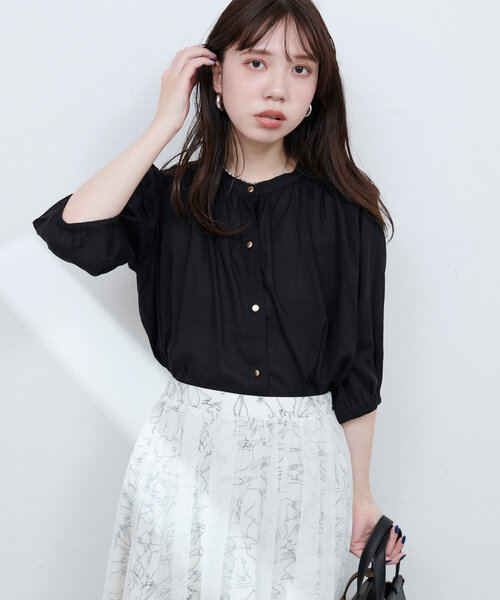 ブラウス シャツ 裾ギャザー 麻混シャツブラウス レディース natural couture ブラウス シャツ 麻混ギャザーブラウス
