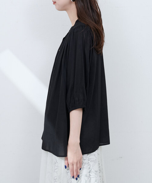 ブラウス シャツ 裾ギャザー 麻混シャツブラウス レディース natural couture ブラウス シャツ 麻混ギャザーブラウス
