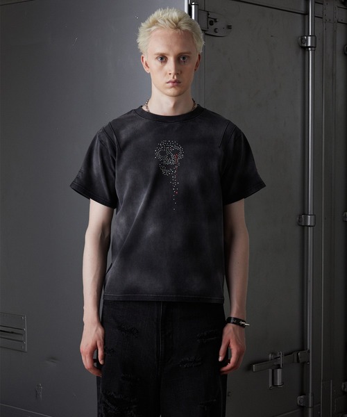 【GRANCY】スカルラインストーンデザインtシャツ グランシー GRANCY】スカルラインストーンデザインtシャツ グランシー