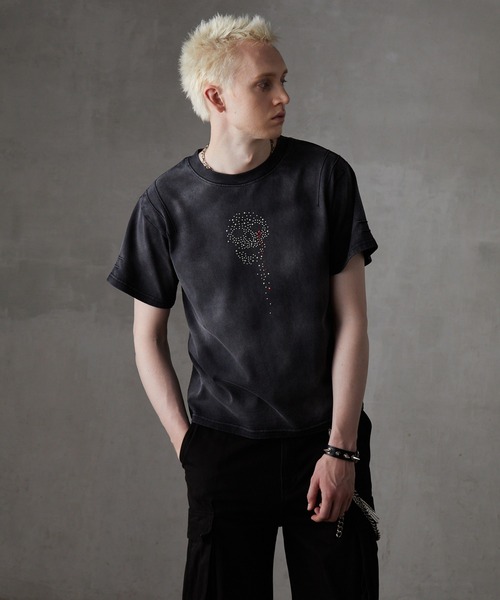 【GRANCY】 スカルラインストーンデザインtシャツ ブラック/L GRANCY tシャツ 「GRANCY」Skull Rhinestone Design T-shirt / スカル
