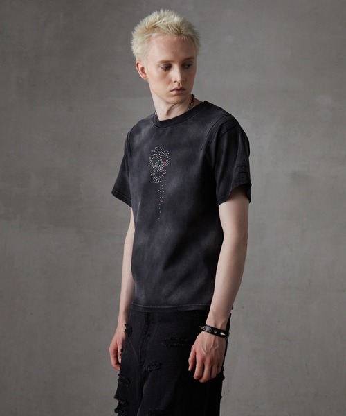 【GRANCY】スカルラインストーンデザインtシャツ M ブラック GRANCY】スカルラインストーンデザインtシャツ ブラック M