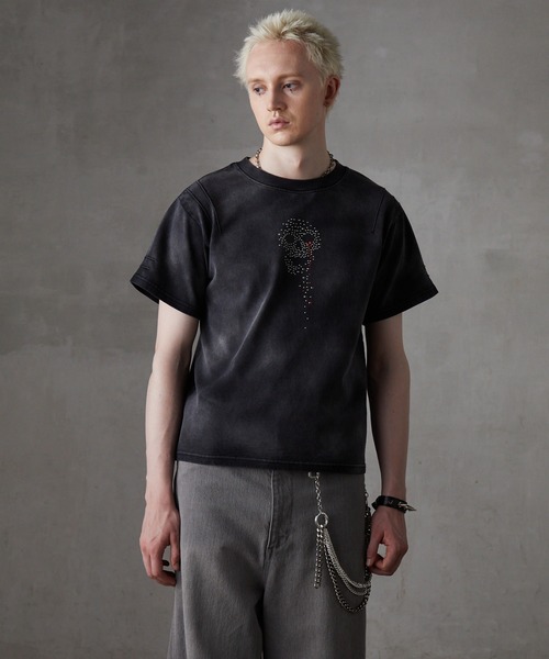 【GRANCY】スカルラインストーンデザインtシャツ GRANCY tシャツ 「GRANCY」Skull Rhinestone Design T-shirt