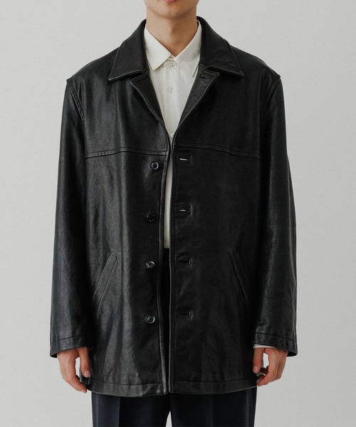 ADAM ET ROPE' カバーオール ウォッシュド ラムレザー カーコート