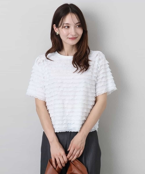tシャツ ミニフリルディティールカットソー/洗える レディース